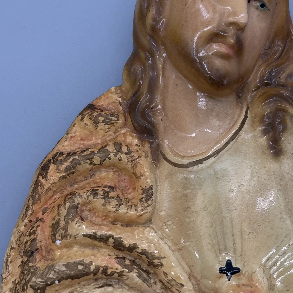 Vintage Sacred Heart of Jesus Plaster Chalkware Torso Bust Hanging‎ Wall 6.5